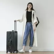 2022春秋文艺宽松灯芯绒长款过膝连帽气质风衣休闲大码外套女
